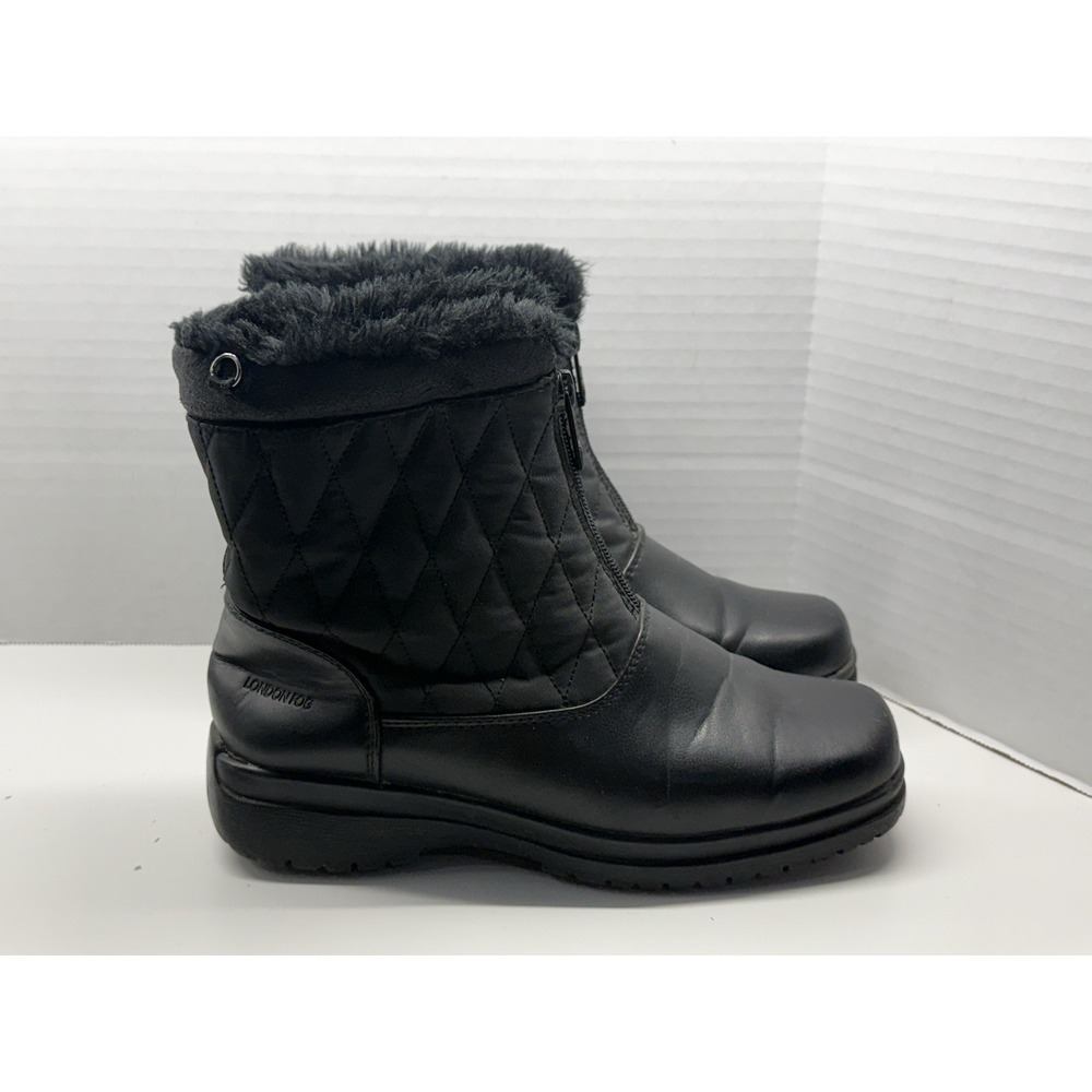 London Fog Weatherproof Women's Sz 6M Erica Black Winter Snow Boots W/Faux Fur